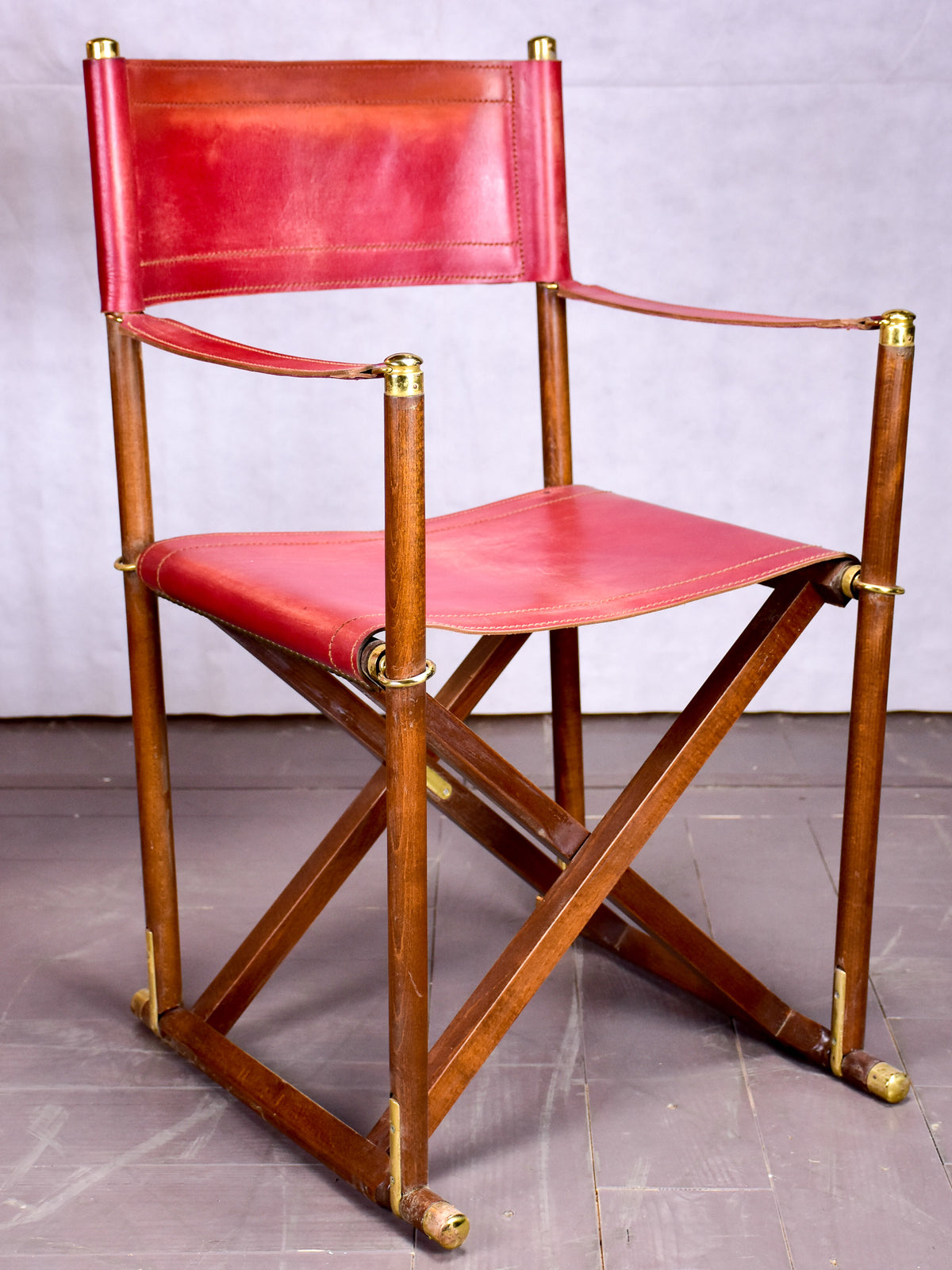 Pair of vintage Valenti folding chairs - red leather