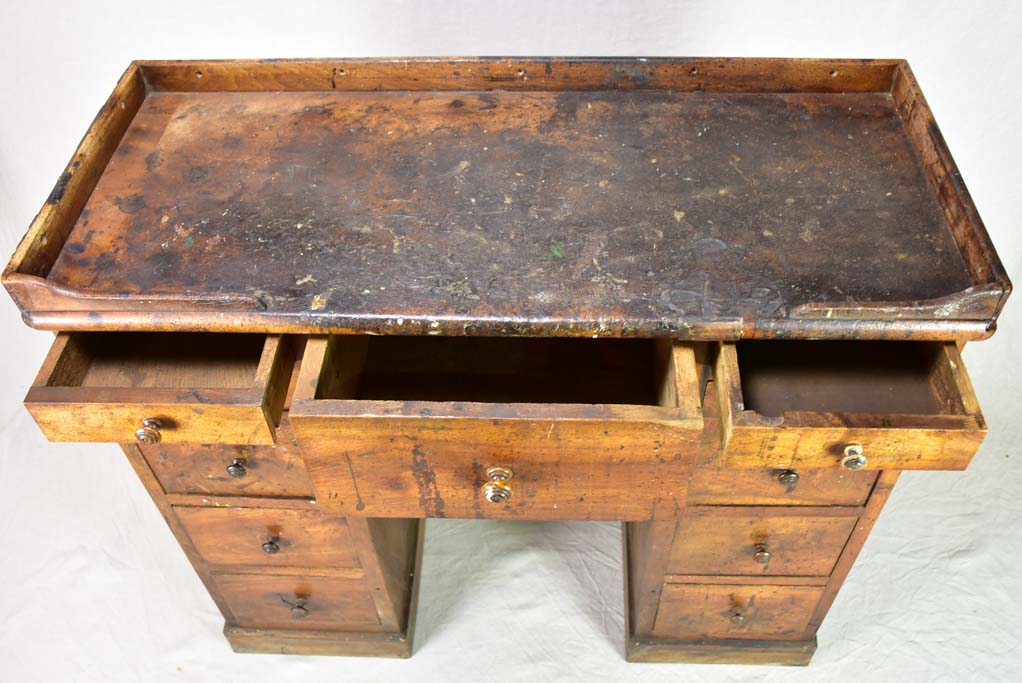 19th century French horologist's work table and drawers - solid walnut 11 drawers