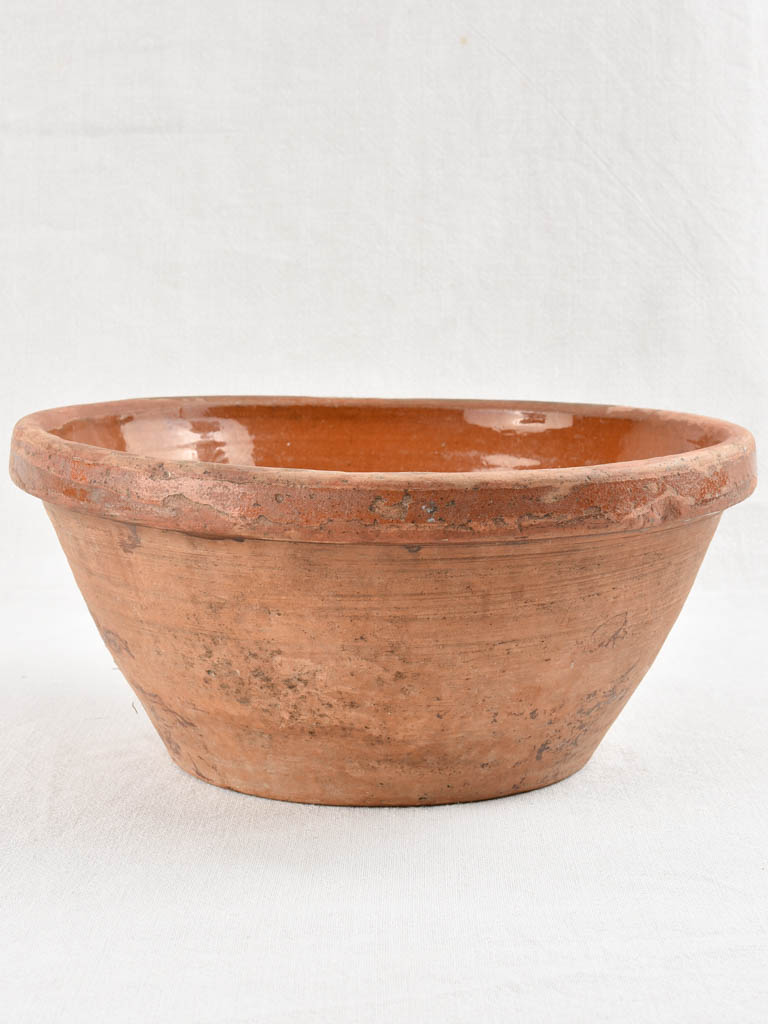 Large antique French tian bowl with brown glaze 15¼"