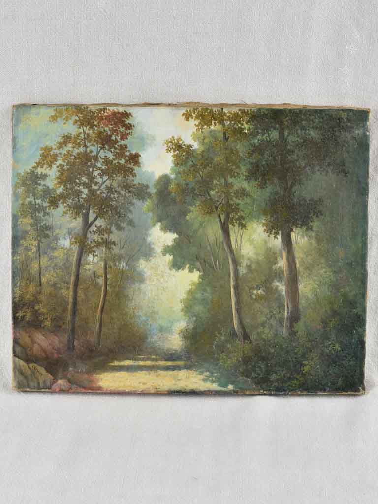 Antique landscape painting - country road - Lemant 13" x 16¼"