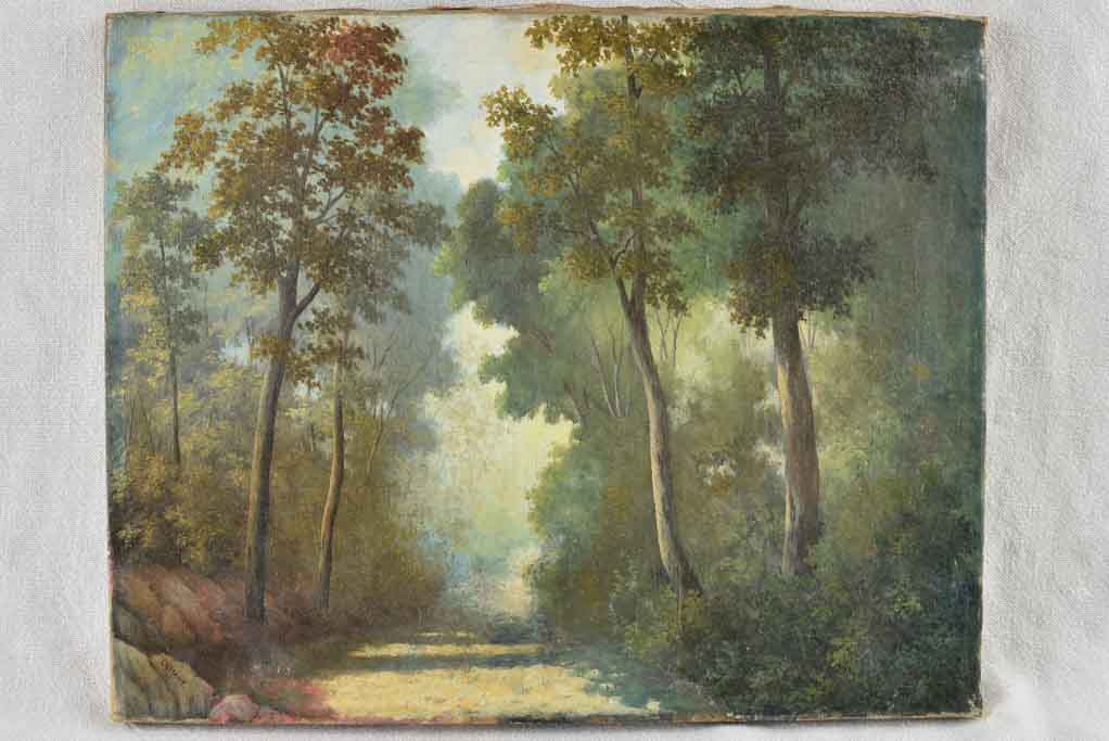 Antique landscape painting - country road - Lemant 13" x 16¼"
