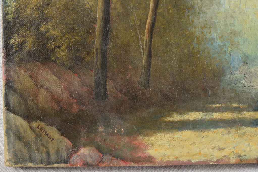 Antique landscape painting - country road - Lemant 13" x 16¼"