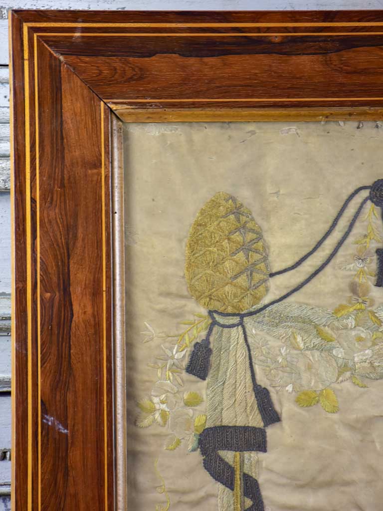 Framed monogrammed wedding tapestry - 18th or 19th Century 30¾" x 39¾"