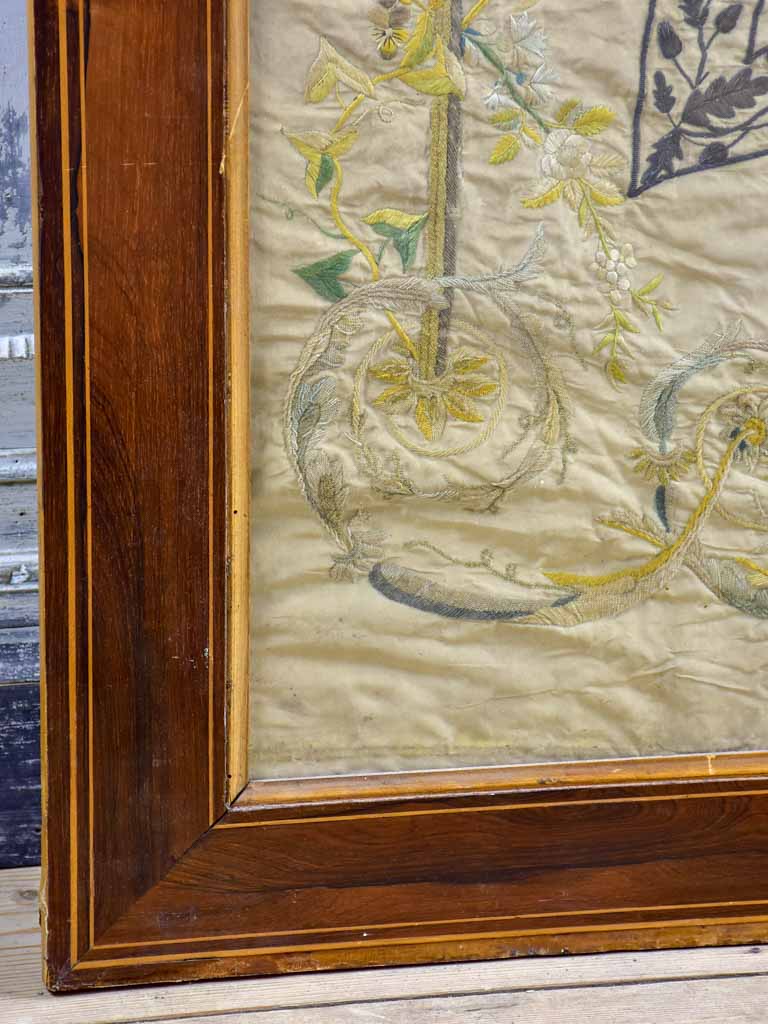 Framed monogrammed wedding tapestry - 18th or 19th Century 30¾" x 39¾"