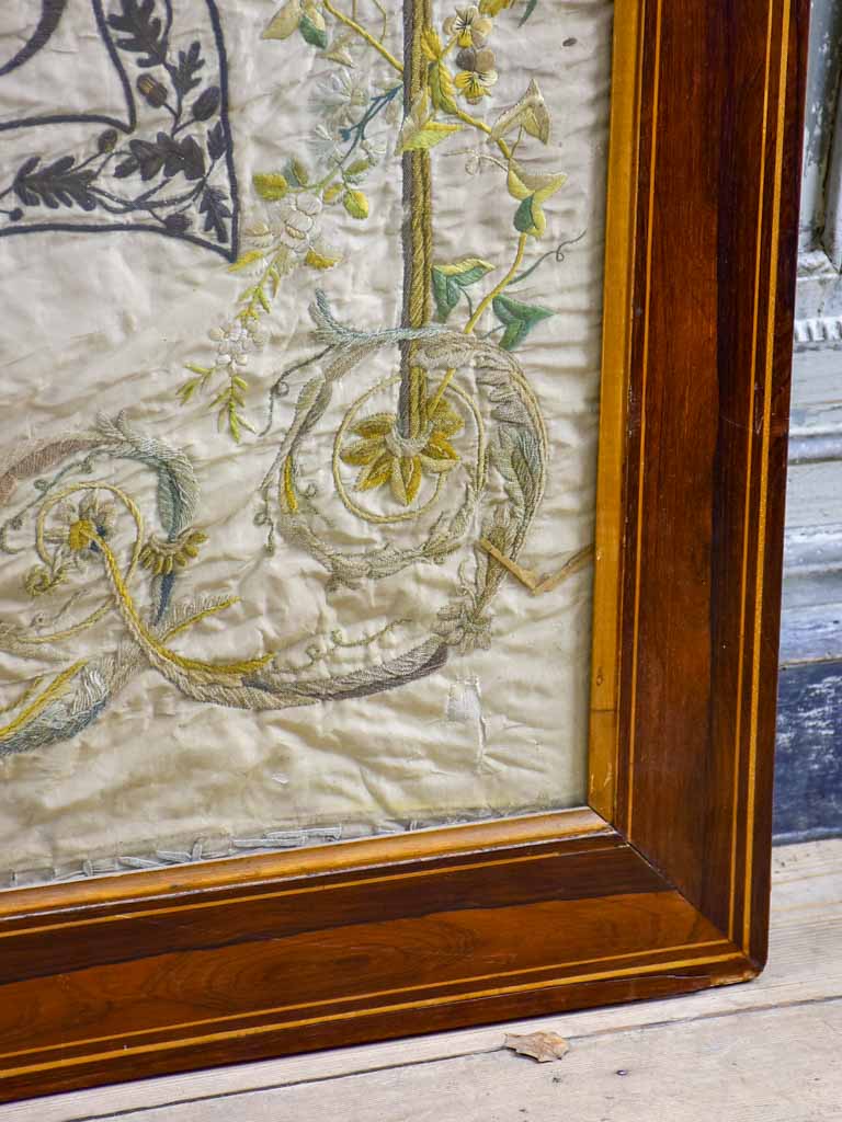 Framed monogrammed wedding tapestry - 18th or 19th Century 30¾" x 39¾"