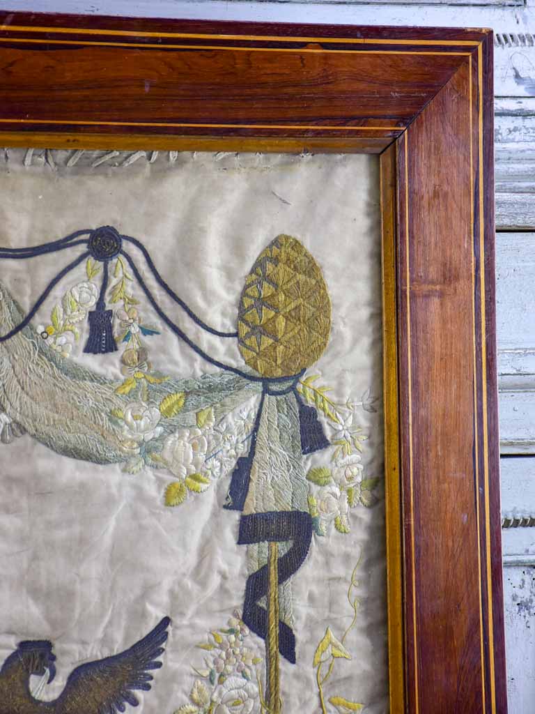 Framed monogrammed wedding tapestry - 18th or 19th Century 30¾" x 39¾"
