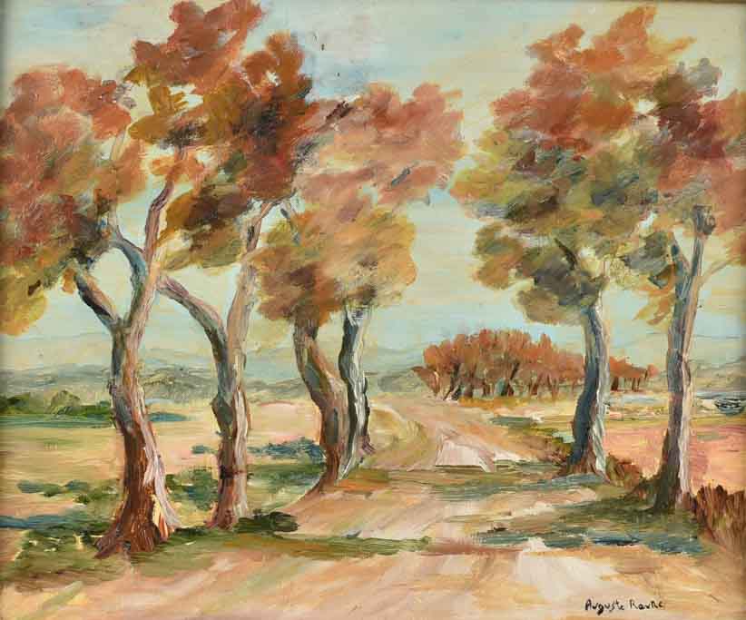 Antique French landscape painting - August Roure (1878-1936) - Saint Remy de Provence 15¾" x 18"