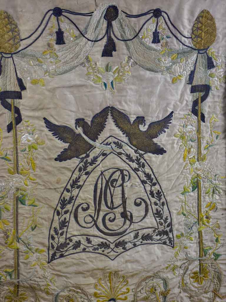 Framed monogrammed wedding tapestry - 18th or 19th Century 30¾" x 39¾"