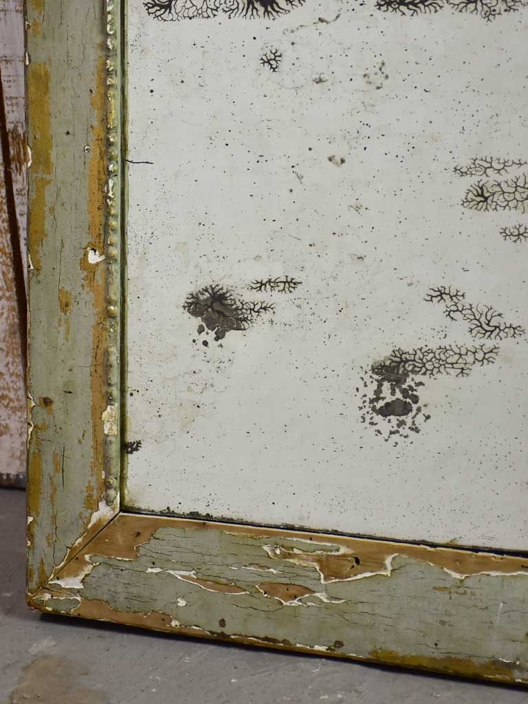 Rare 19th century French mirror with aged mercury glass and pretty patinated frame 28¾" x 46½"