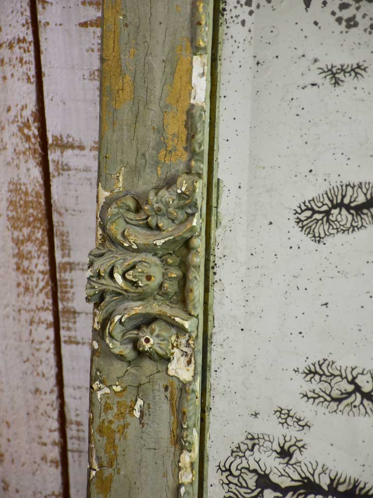 Rare 19th century French mirror with aged mercury glass and pretty patinated frame 28¾" x 46½"