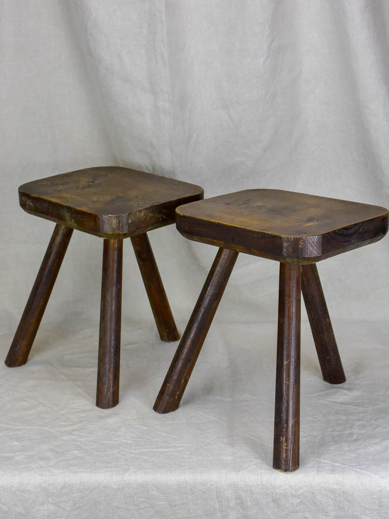 Pair of small beech wood 3 legged milking stools
