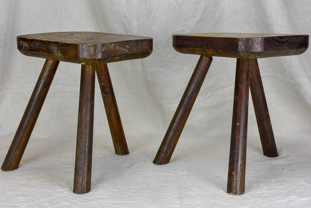 Pair of small beech wood 3 legged milking stools