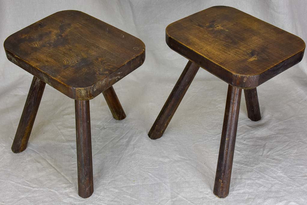 Pair of small beech wood 3 legged milking stools