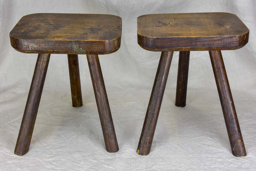 Pair of small beech wood 3 legged milking stools