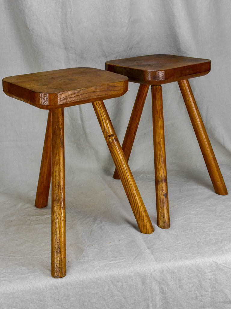 Pair of beech wood 3 legged milking stools