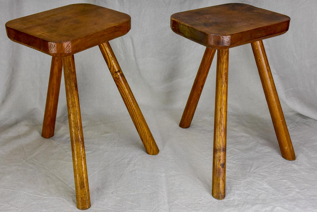 Pair of beech wood 3 legged milking stools