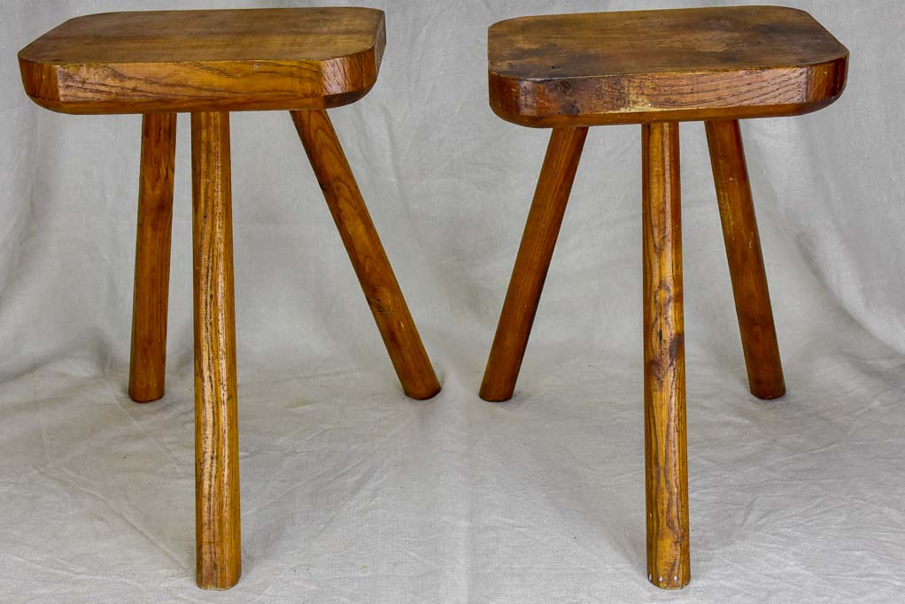 Pair of beech wood 3 legged milking stools
