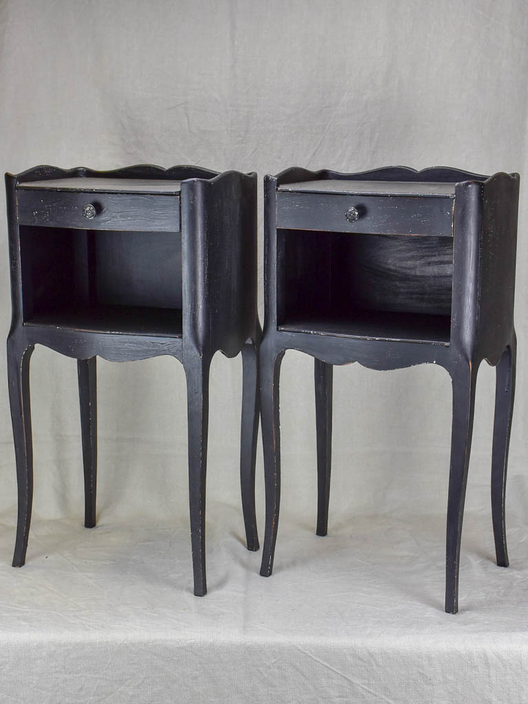 Pair of mid century Louis XV style night stands with black paint finish