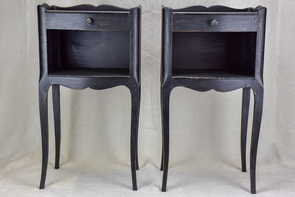 Pair of mid century Louis XV style night stands with black paint finish