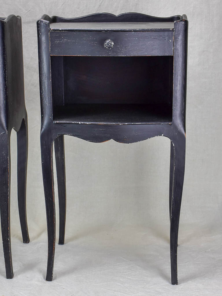 Pair of mid century Louis XV style night stands with black paint finish