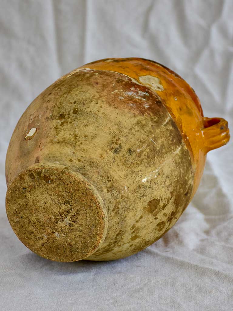 Rustic 19th Century French confit pot with orange glaze 10¾"