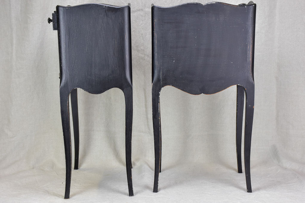 Pair of mid century Louis XV style night stands with black paint finish