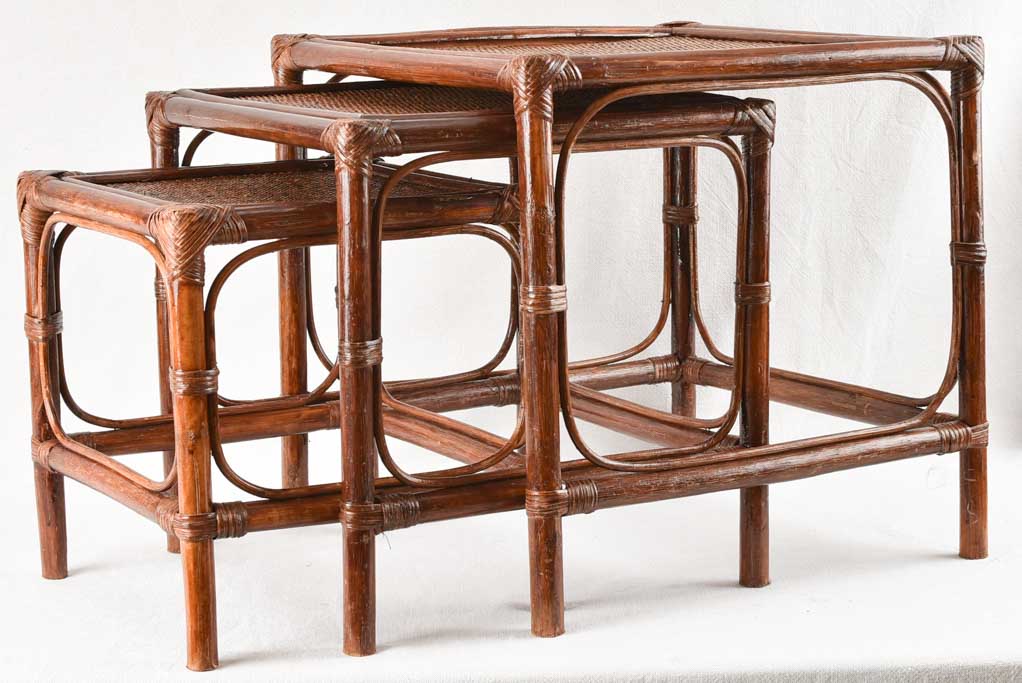3 vintage bamboo and rattan nesting tables 20½"