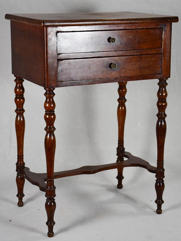 19th-century Louis Philippe walnut side table with two drawers 30¼"