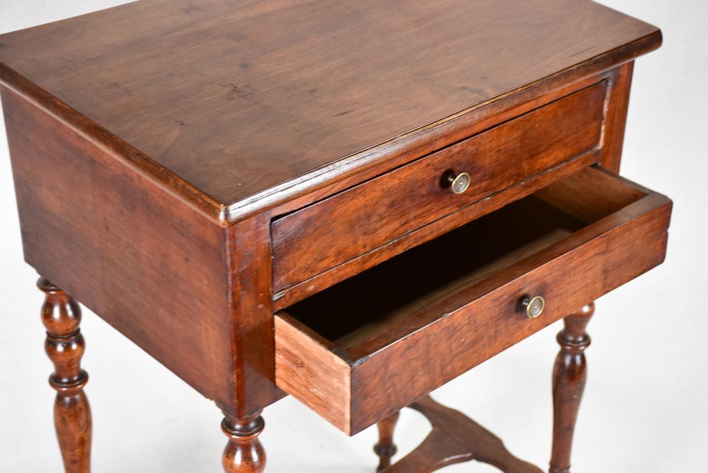 19th-century Louis Philippe walnut side table with two drawers 30¼"