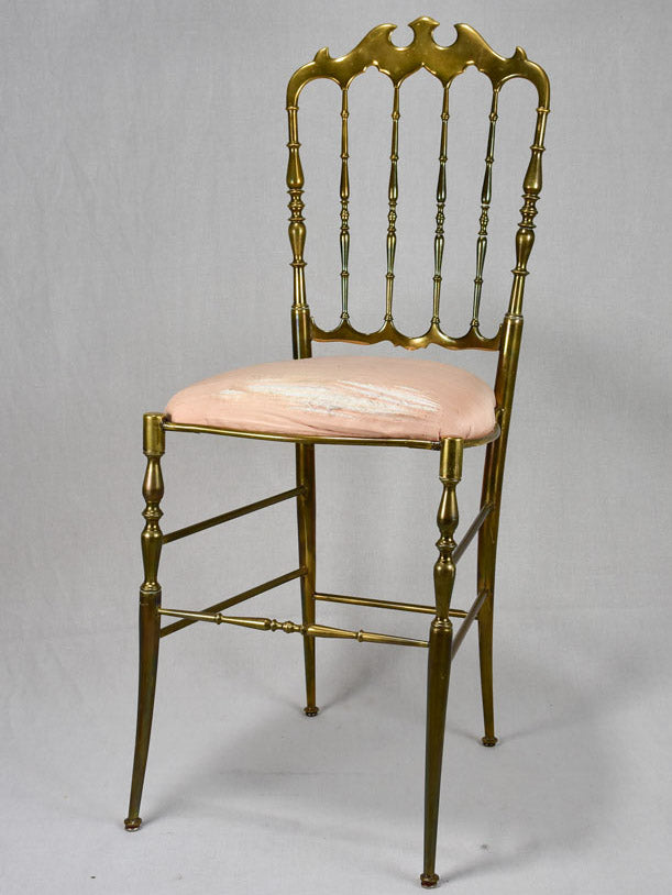 Pair of mid-century solid brass couture chairs by Chiavari