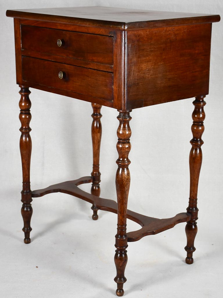 19th-century Louis Philippe walnut side table with two drawers 30¼"