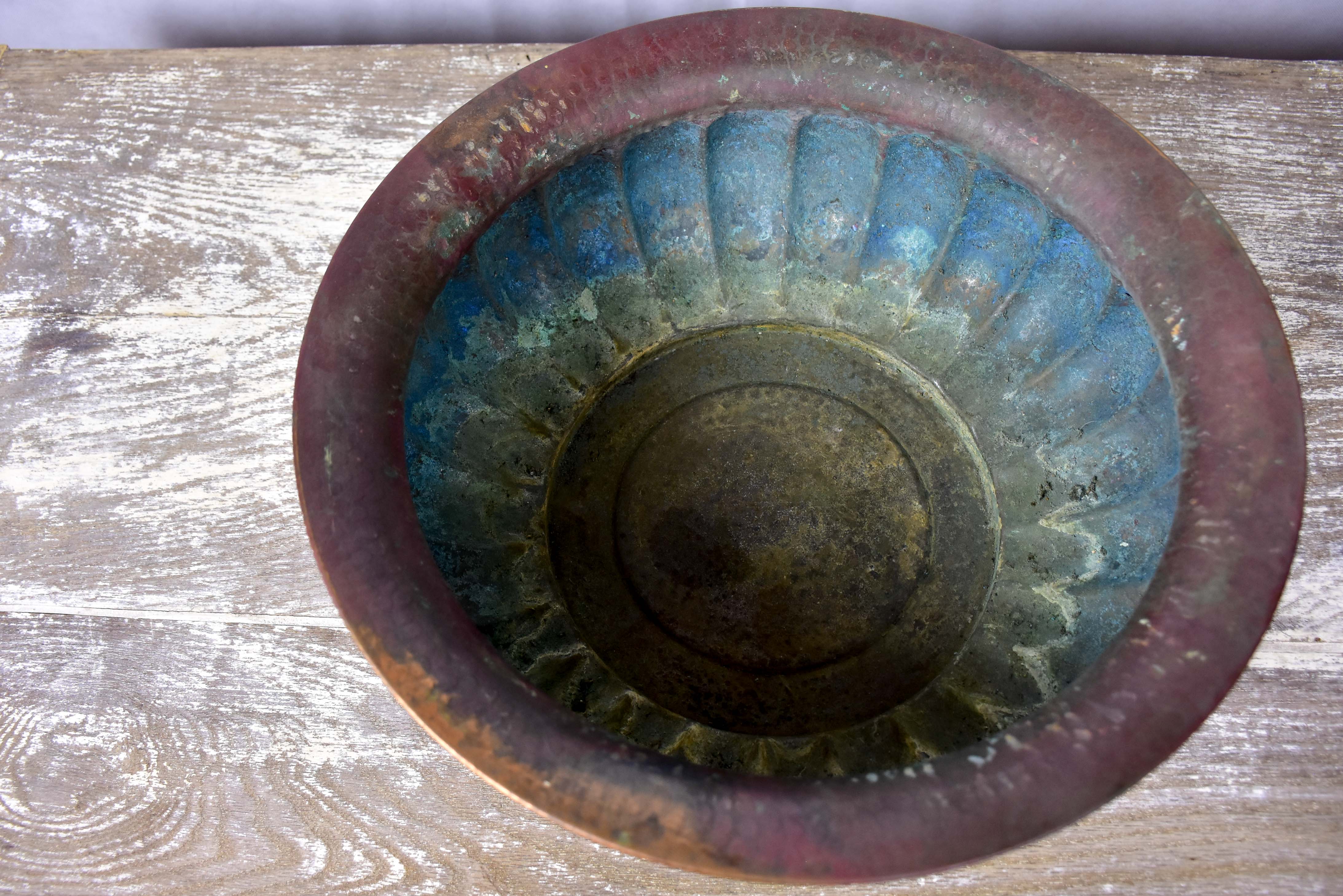 Vintage hammered copper bowl / plant stand