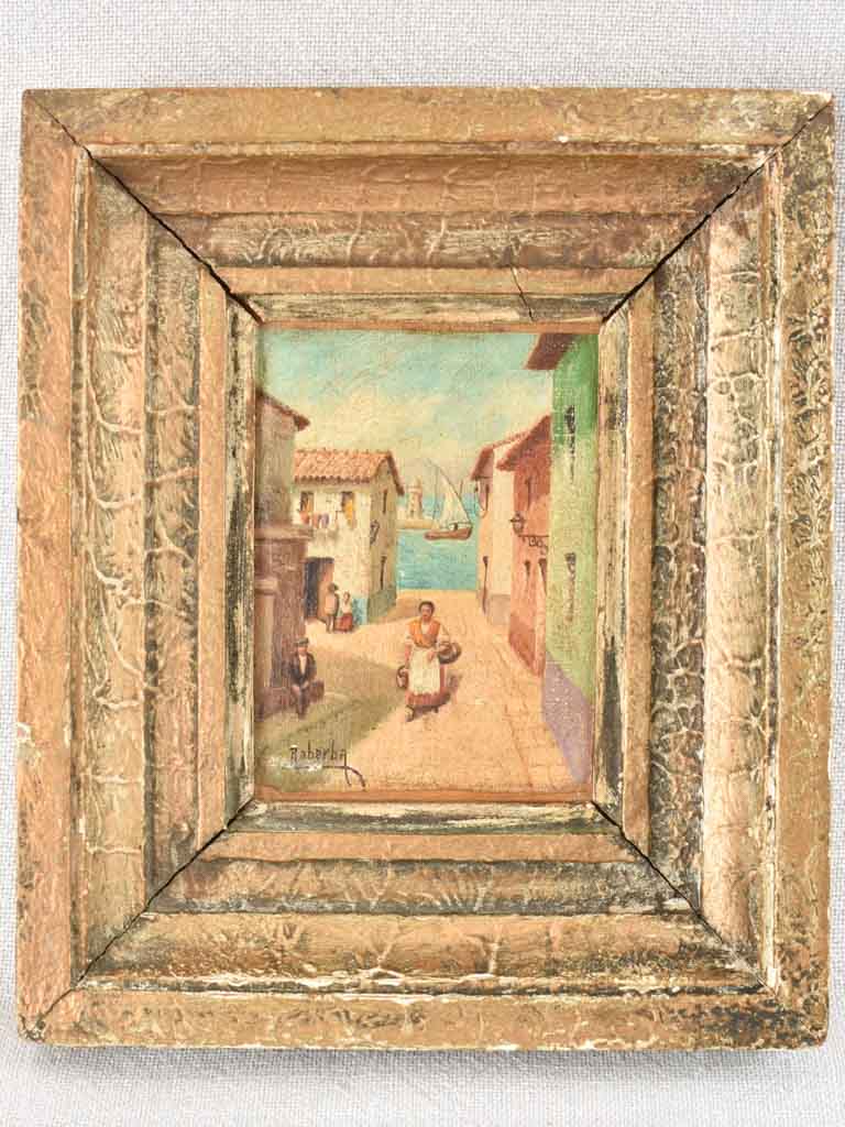 Miniature seaside village streetscape - 1900s - 8" x 2¾"