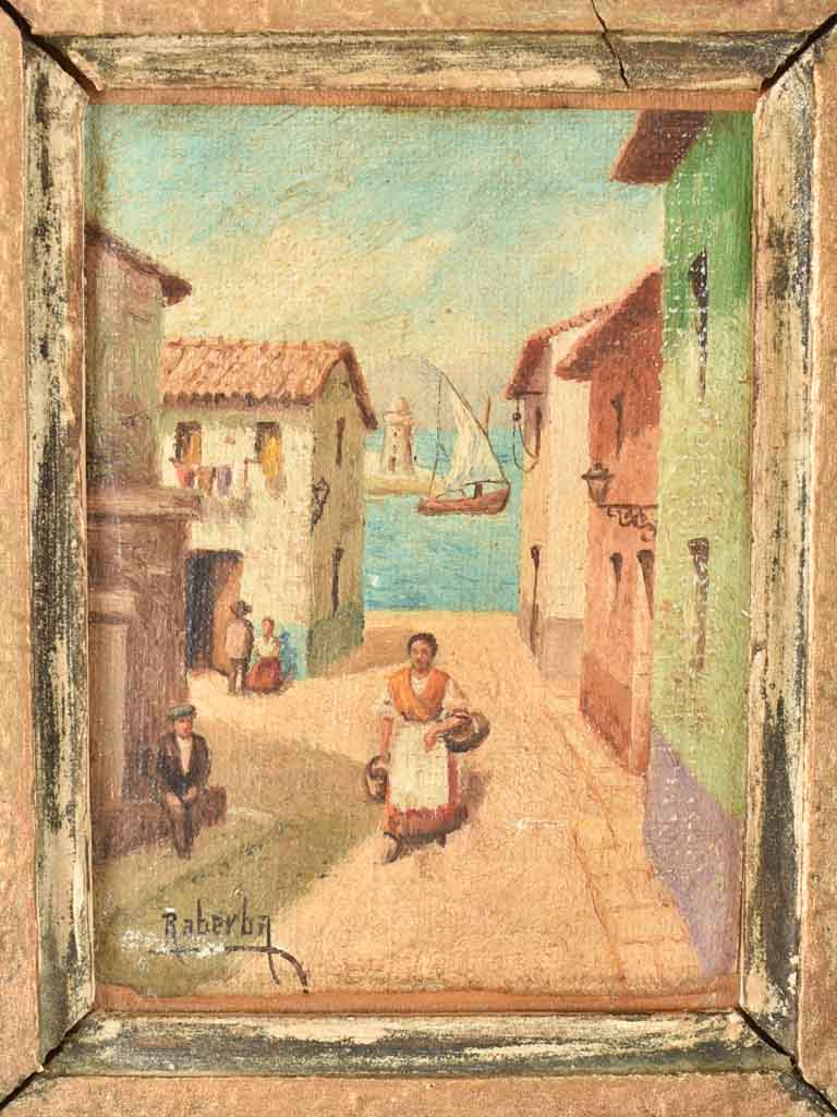 Miniature seaside village streetscape - 1900s - 8" x 2¾"