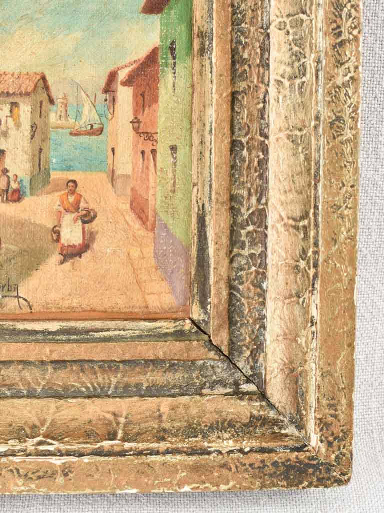 Miniature seaside village streetscape - 1900s - 8" x 2¾"