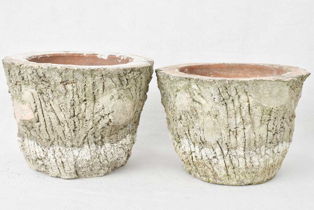 Pair of vintage faux bois flower pots 9¾"