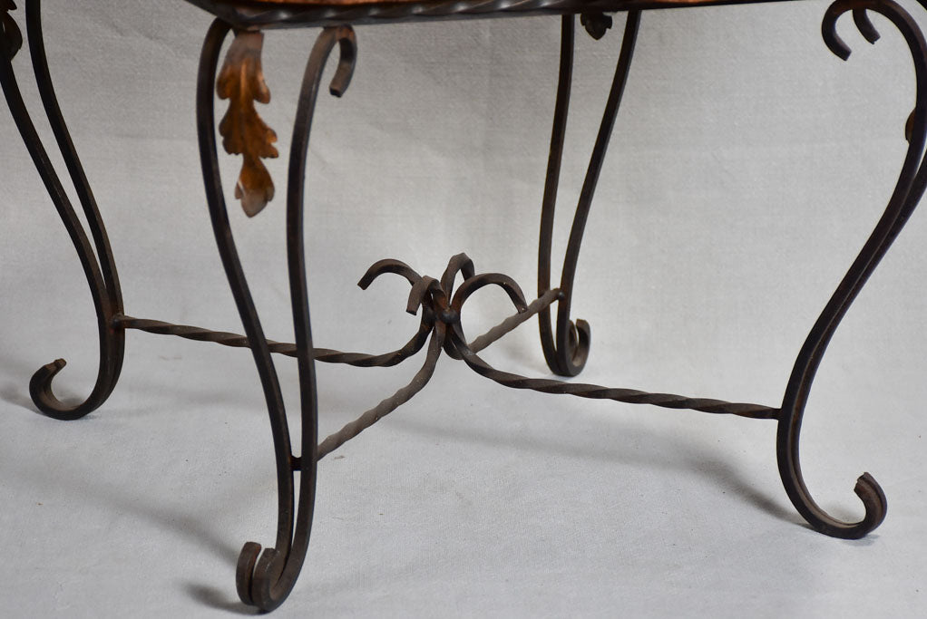 Mid-century brutalist tree trunk coffee table on wrought iron base 17"