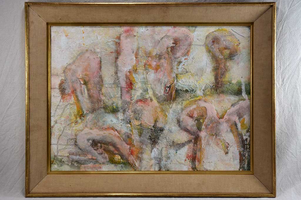 Large abstract vintage mixed media painting - bathing ladies - Marc Asterlind 27¼" x 34¾"