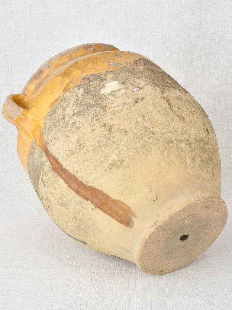 Large antique French confit pot with yellow & green glaze 13½"