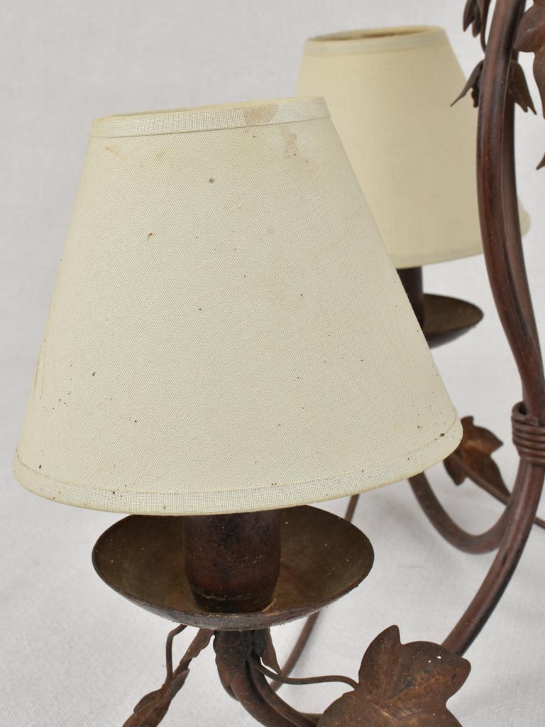 Pretty three light three light chandelier with ivy - 1900s