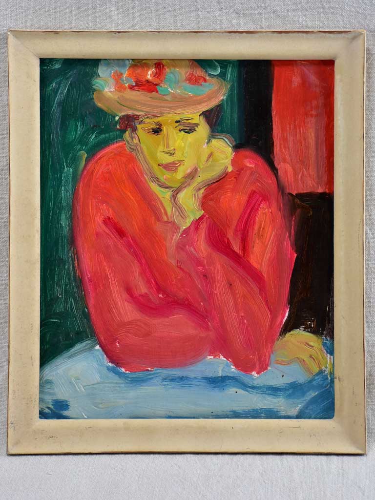 20th Century oil on board - Portrait rouge - Anna Costa 11½" x 15¼"