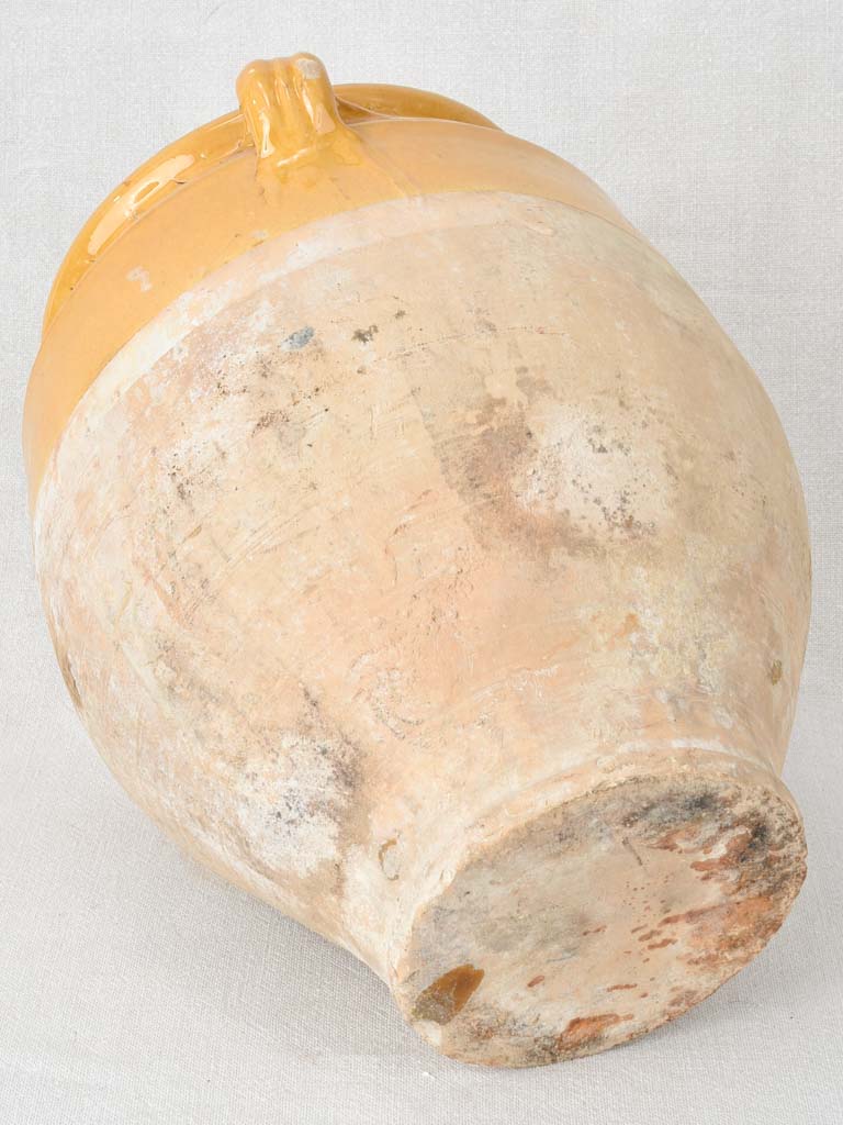 Very large antique French confit pot with ocher glaze 13½"