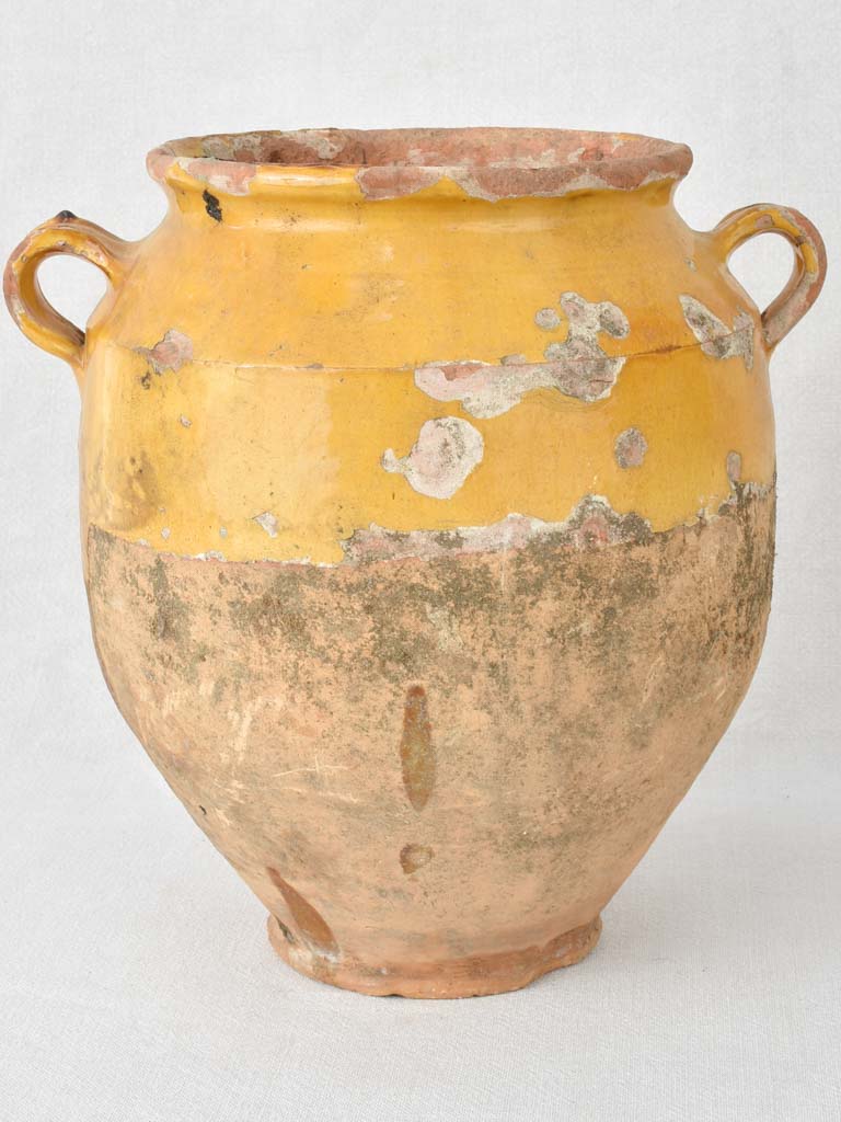 Rustic large French confit pot with yellow ocher glaze 13"