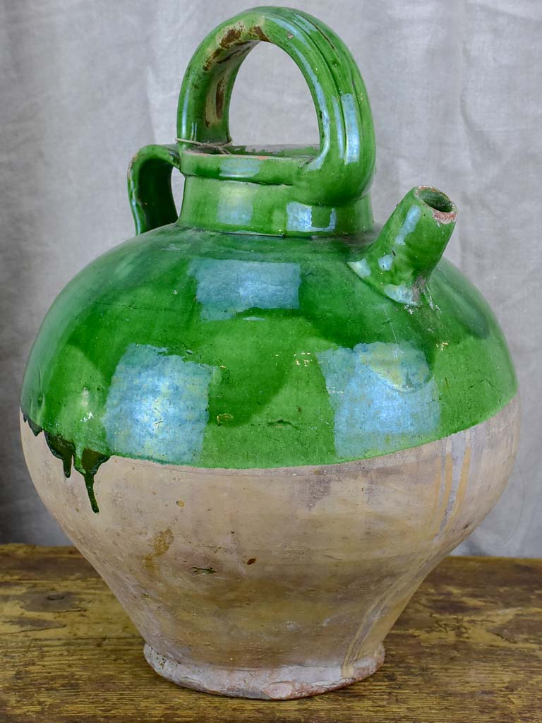 French water jug / cruche with green glaze