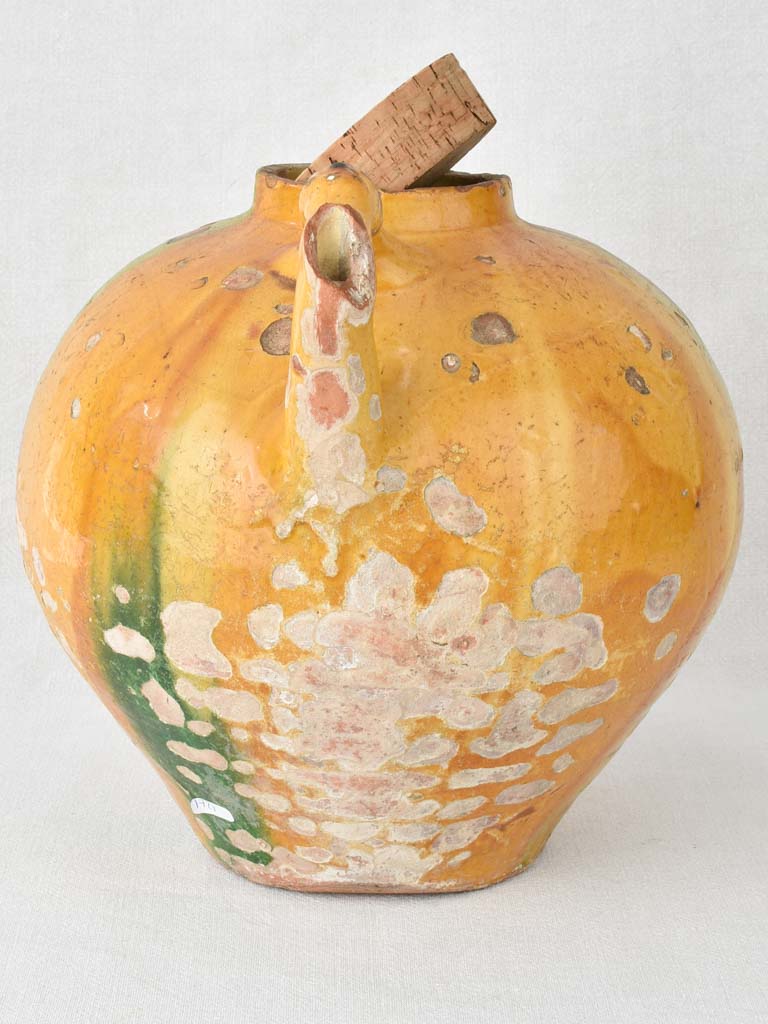 Superb large water cruche with twisted handles - yellow & green 13¾"