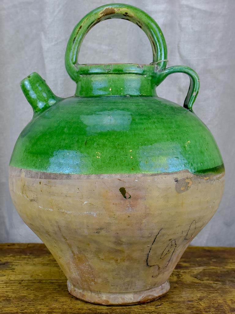 French water jug / cruche with green glaze