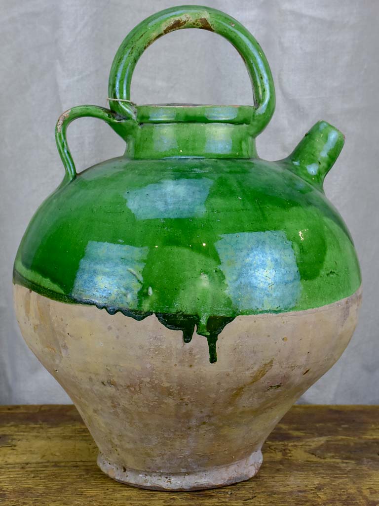 French water jug / cruche with green glaze
