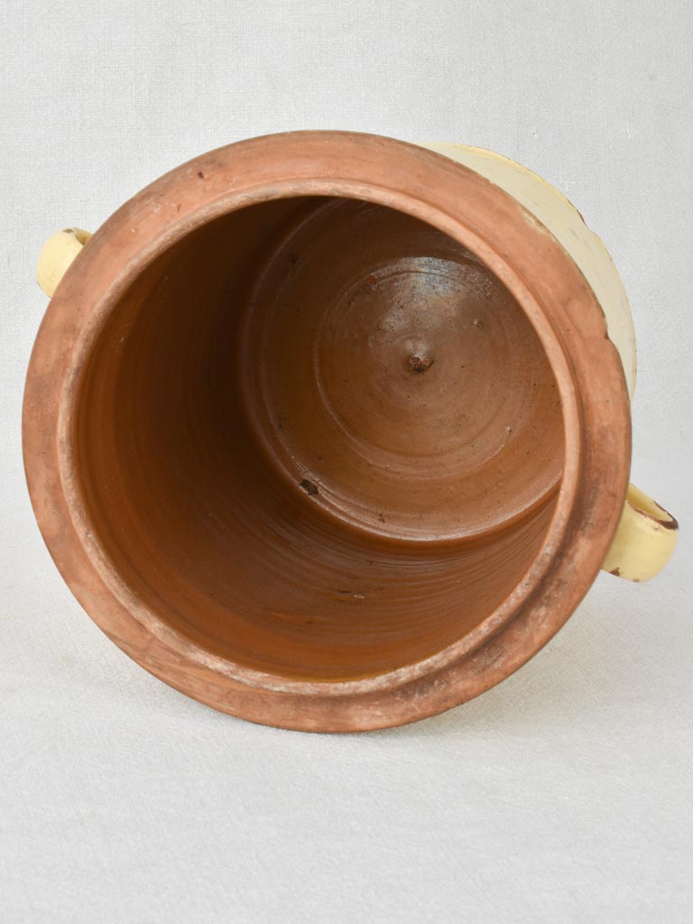 Antique Italian lidded pot with pale yellow glaze 9"