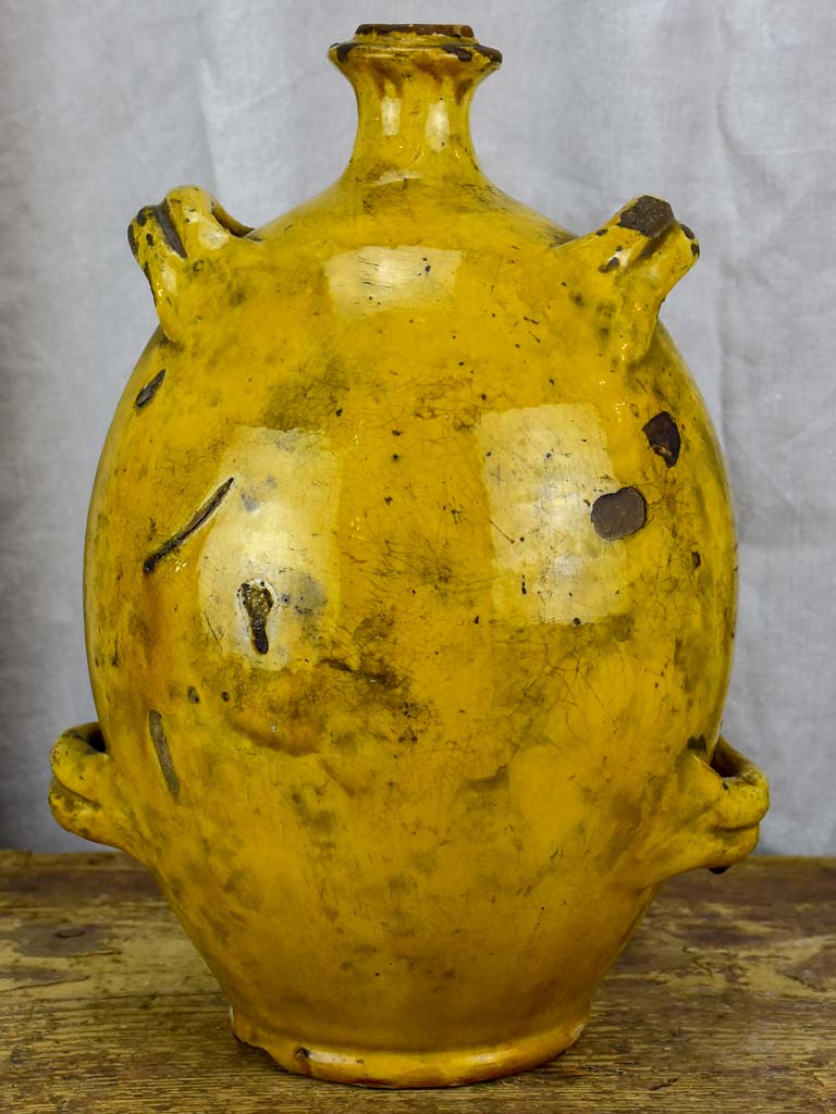Antique French Provincial Conscience jug with yellow glaze - water / oil