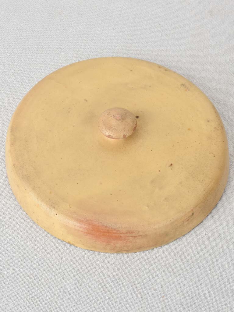 Antique Italian lidded pot with pale yellow glaze 9"